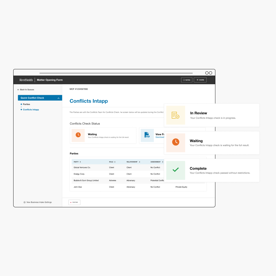 Matter intake conflicts intapp